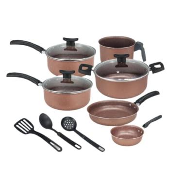 Imagem de Jogo de Panela Antiaderente, Caçarola com Tampa de Vidro, Revestimento Reforçado, Para Todos os Fogões(Chocolate)