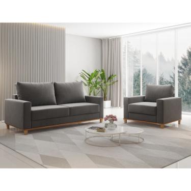 Imagem de Conjunto Sofá Living Veludo 180cm Vicente com 1 Poltrona Viena Viero - Veludo Grafite