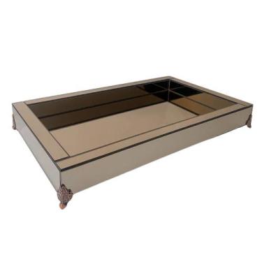 Imagem de Bandeja Luxo Espelhada Bronze com Pés Metálicos Decoração Sala 30x50cm