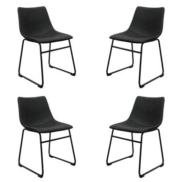 Imagem de Kit 4 Cadeiras Decorativas Marquezine Sala de Jantar PU Base Aço Preto G56 - Gran Belo