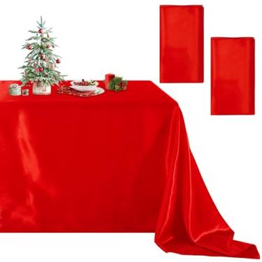 Imagem de B-COOL Toalha de mesa de cetim vermelho: toalha de mesa de festa de aniversário pacote com 2 sobreposições de mesa retangular de 144,8 x 304,8 cm para cerimônia de chá de bebê de casamento