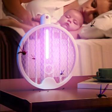 Imagem de Super Raquete elétrica 2 em 1 Luminaria Armadilha Repelente Luz Led UV Lampada Choque 3000V Mata Mosca Mosquito Dengue Pernilongo Anti Inseto, Recarregavel USB