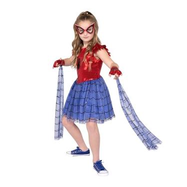 Imagem de MARVEL Vestido oficial do Homem-Aranha para Dia das Bruxas – Vestido estampado de qualidade premium com meia máscara de tecido