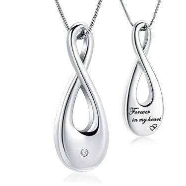 Imagem de QGJNSGC Colar de urna de cremação para cinzas, gota, coração, infinito, pingente, lembrança, presente de cremação, presente para humanos, Forever in my heart, presente de simpatia pela perda do ente
