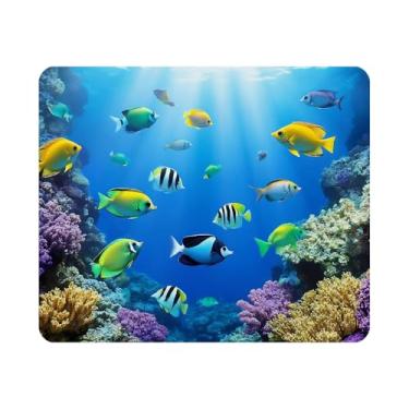 Imagem de Nicokee Mouse pad para jogos foto de um peixe tropical em um recife de coral tapete de mouse de borracha antiderrapante para computadores, laptop, escritório, casa retangular personalizado Mousepad 24 cm x 20 cm