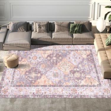 Imagem de Season wind Tapetes laváveis boho vintage roxo 20 × 25 tapete grande malva tradicional para quarto de meninas, berçário, sala de estar, quarto, sala de jantar, casa de fazenda, antiderrapante