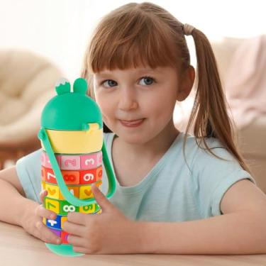 Imagem de GB 430 ml Garrafa de água infantil isolada copo infantil de aço inoxidável com canudo de silicone à prova de vazamento copo infantil portátil com alça de ombro ajustável meninas meninos água Mu