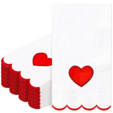Imagem de FYSUIMU Guardanapo descartável de papel recortado, 100 peças de guardanapos de mão de jantar de coração vermelho branco para casamento, aniversário, suprimentos de festa, decoração de mesa