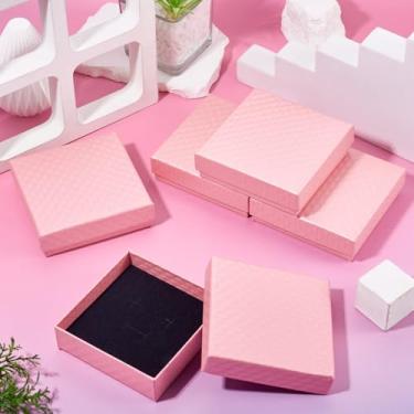 Imagem de 5 caixas de joias de papelão, 9 x 8 x 2,5 cm, pequenas caixas de joias, colar rosa, brinco, caixa de anel com esponja para Natal, casamentos, dia dos namorados, presente de aniversário