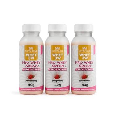Imagem de Kit 3 Whey Grego 3w Nutra Gold Zero Lactose Mono Dose 40g Morango