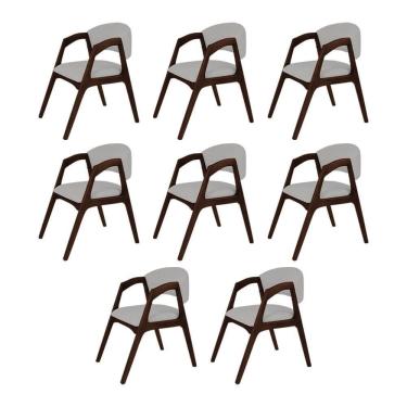 Imagem de Conjunto Com 8 Cadeiras De Jantar Estofada Gabriela Castanho Linho Cinza Prata