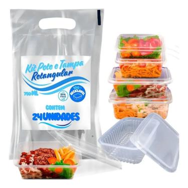 Imagem de 2X Pote Plastico 24Un Retangular Descartável 750Ml Marmita