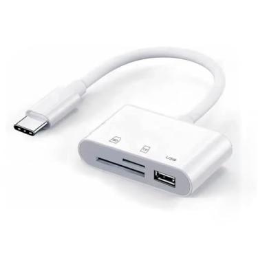 Imagem de Leitor de cartão de memória USB C, adaptador de câmera Plug and Play Trail Game Visualizador de câmera suporta cartão SD e TF adaptador de cartão microSD, sem necessidade de aplicativo-branco