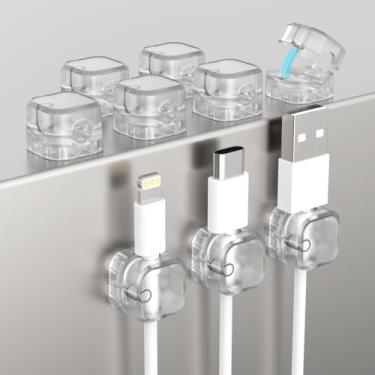 Imagem de Pacote com 6 organizadores de cabos para gerenciamento de cabos, clipes magnéticos para cabos, prendedor de fio adesivo, esconderijo sob a mesa de cabeceira, mesa de cabeceira, mesa de cabeceira, USB