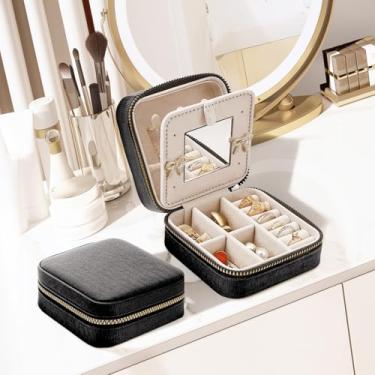 Imagem de Caixa de joias de viagem, pequenas caixas organizadoras de joias para mulheres e meninas, 2 camadas de joias de viagem, mini porta-joias portátil de veludo para brincos, anéis, colares, pulseiras