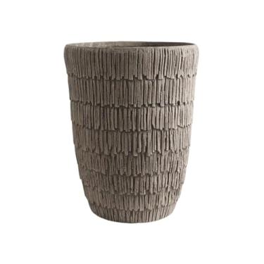Imagem de Vasos de plantas Alto redondo com plantadores de textura grão madeira, vasos flores piso cimento, orifício drenagem para sala estar, jardim, pátio, recipiente decorativo(Grande)