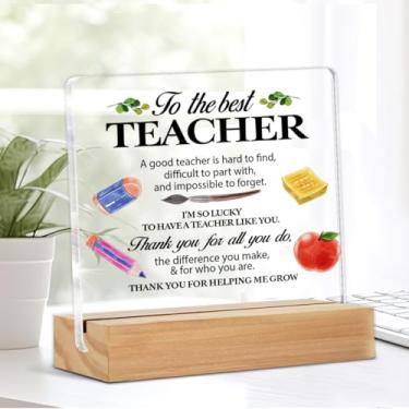 Imagem de Presentes de agradecimento de professores para mulheres e homens, presente de professores para aniversário de Natal, para o melhor professor, placa de acrílico transparente com decoração de mesa de