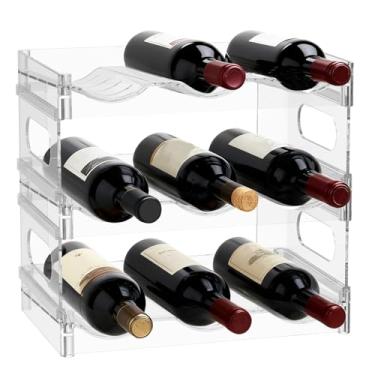 Imagem de Tcwhniev Organizador de garrafa de água, rack de vinho empilhável de 3/4 camadas, suporte de garrafa de plástico acrílico transparente para bancada de armário de despensa de cozinha (3 camadas)