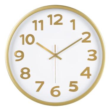 Imagem de Fomaris Relógio de parede silencioso operado por bateria moderno sem tique-taque relógios analógicos decorativos para cozinha escritório, ouro 35,56 cm