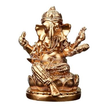 Imagem de WeiLaiKeQi Estátua do Senhor Ganesha, Estatueta de Ganesha, Ornamento Portátil e Criativo de Colecionador, Escultura de Buda para Presente, Painel do Carro ou, Dourado 4.7x4.2x6cm
