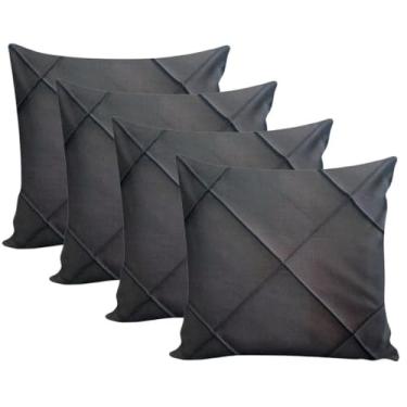 Imagem de Kit 4 Capas de Almofada Suede Drapeada 45x45cm Decorativas para Sofá e Cama Elegante Sala de Estar(4 unidades Cinza.)