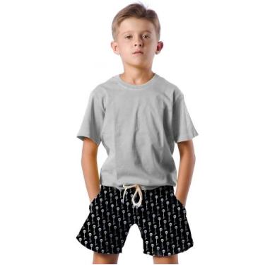 Imagem de Shorts Infantil Bermuda Calção Praia Verão Chave Caveira White 337 - S