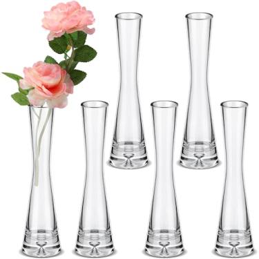 Imagem de Sliner 6 Pçs Vaso de vidro alto para centros de mesa transparente Maria Bud vaso pequeno de flor única rosa skinny vasos cilíndricos decorativos para festa de casamento decoração de mesa de casa (20