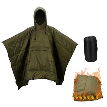Imagem de XhuangTech Cobertor de acampamento Poncho 139 cm × 199 cm, saco de dormir impermeável com botões de pressão e faixa elástica, colcha compacta leve e quente para acampamento ao ar livre, viagens