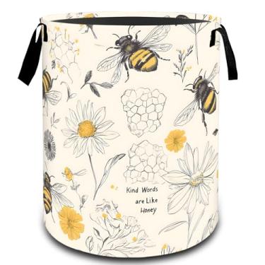 Imagem de VODRM Cesto de lavanderia floral de margarida de abelha com favo de mel, cesto organizador de brinquedos para crianças e adultos, cesto de armazenamento à prova d'água de tecido Oxford para decoração