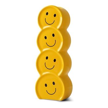 Imagem de Vaso de cerâmica Smile Face, decoração de escritório doméstico amarelo brilhante, 18,5 cm, enfeite de mesa divertido para escritório, presente que estimula o humor para homens e mulheres