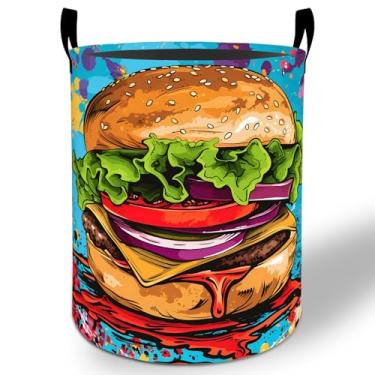 Imagem de Cesto de roupa suja Cheeseburger 50 x 40 cm, arte de comida, dobrável, à prova d'água, balde de armazenamento de roupas Oxford para quarto, banheiro, quarto, berçário, organizador de brinquedos