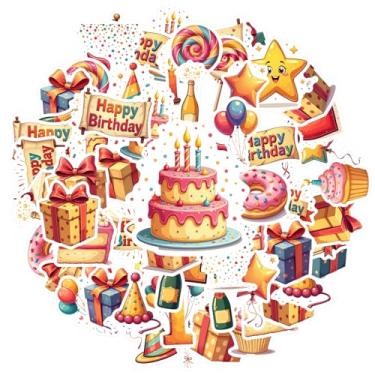 Imagem de 50 peças de adesivos de papelaria de festa de aniversário adesivos coloridos de brinquedo para telefone faça você mesmo, laptop, scrapbook, bicicleta, caderno, bagagem, copo de celular