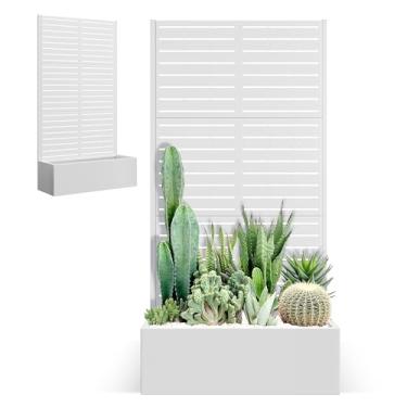 Imagem de Caixa de plantador de metal com treliça para plantas trepadeiras ao ar livre, canteiro elevado com tela de privacidade para flores, videiras (89 cm C × 40 cm L × 188 cm A, persianas pretas)