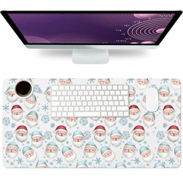 Imagem de Tapete de mesa de Natal couro PU pai Natal mouse pad grande à prova d'água para jogos neve antiderrapante teclado mouse pad tapete de escrita para gamer, escritório e casa