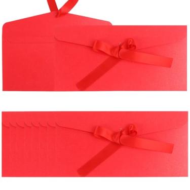 Imagem de Pacote com 20 envelopes decorativos vermelhos perolados com laço de fita, envelope de presente de Natal de 20 x 10 cm, envelope de convite de saudação, conjunto puro clássico para festa de casamento