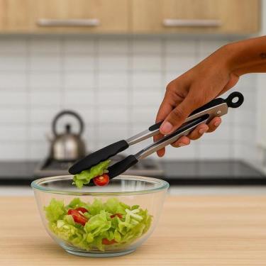 Imagem de Pegador De Salada Silicone Aço Inox Massas Carne Pinça Culinária Multi
