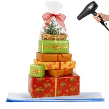 Imagem de WIKDAY Sacos de embrulho retráteis para cestas de presente, 5 peças, 102 x 127 cm, sacos grandes de celofane para embrulhar cestas de plástico transparentes