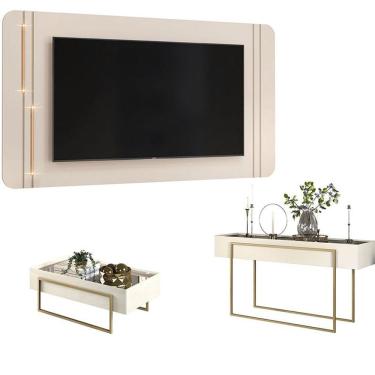 Imagem de Painel Para Tv Suspenso Ariana Com Aparador Para Sala Petri E Mesa De Centro Petri Off White - Dj Móveis