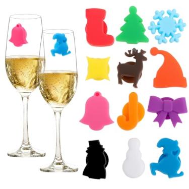 Imagem de Rosvola Marcadores de taça de vinho, 24 peças de taça de vinho de silicone, marcadores multicoloridos para bebidas e identificadores de bebidas para casamentos, festas de aniversário, bar (Xmas)