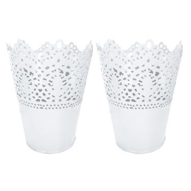 Imagem de Ciieeo 2 peças de vaso de flores de arte de ferro com borda de renda elegante suporte de arranjo de flores para decoração de casa, vaso decorativo branco encantador