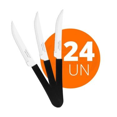 Imagem de Kit - 24 Facas Para Churrasco Leme Com Lâmina Em Aço Inox 4 Pol Cabo Preto Fpbag - Tramontina