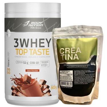 Imagem de Kit Whey Protein Body Action 900g + Creatina 100% Pura 500g Sabor Chocolate