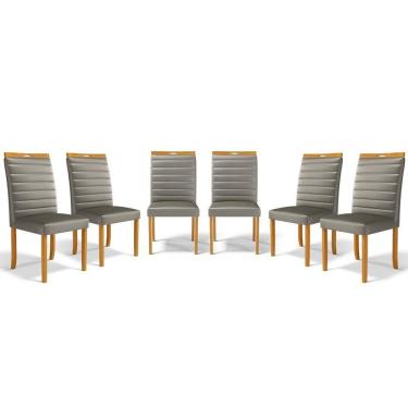 Imagem de Kit Com 6 Cadeiras Sara Madeira Maciça Estofadas Para Mesa De Jantar Veludo Chumbo 109