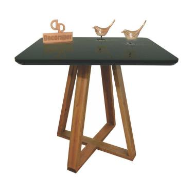 Imagem de Mesa Jantar Base X Tampo Quadrado Laca Com Vidro 110cm Preto