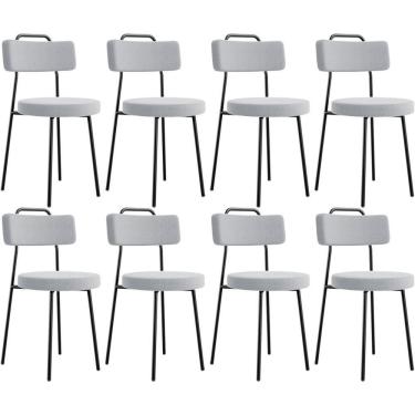 Imagem de Kit 08 Cadeiras Decorativas Estofada Para Sala De Jantar Barcelona L02 Bouclê Cinza - Lyam Decor