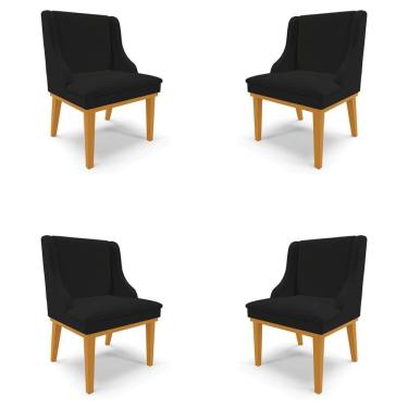 Imagem de Kit 4 Cadeiras Decorativas Sala De Jantar Base Fixa De Madeira Firenze Linho Preto/castanho G19