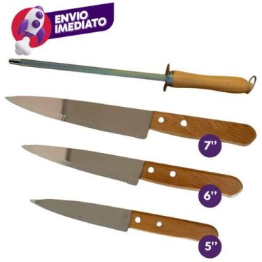 Imagem de Kit Faca Peixeira Profissional 5 6 7 Polegada Chaira 7 Aço Inox Cabo M