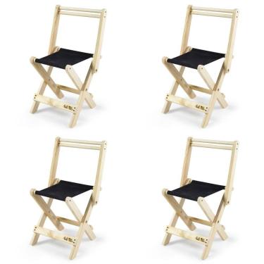 Imagem de Kit 4 Cadeiras Dobráveis de Madeira Maciça Sereno Preto/Bege
