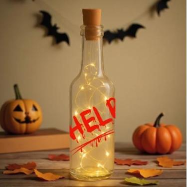 Imagem de Garrafa de Vidro Long Neck com Rolha LED - Help - 1 unidade - Rizzo