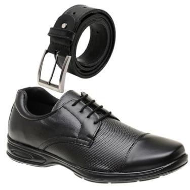 Imagem de Sapato Confort Social De Couro Ortopédico + Cinto 100% Couro (Preto, BR, Adulto, Numérico, 46)